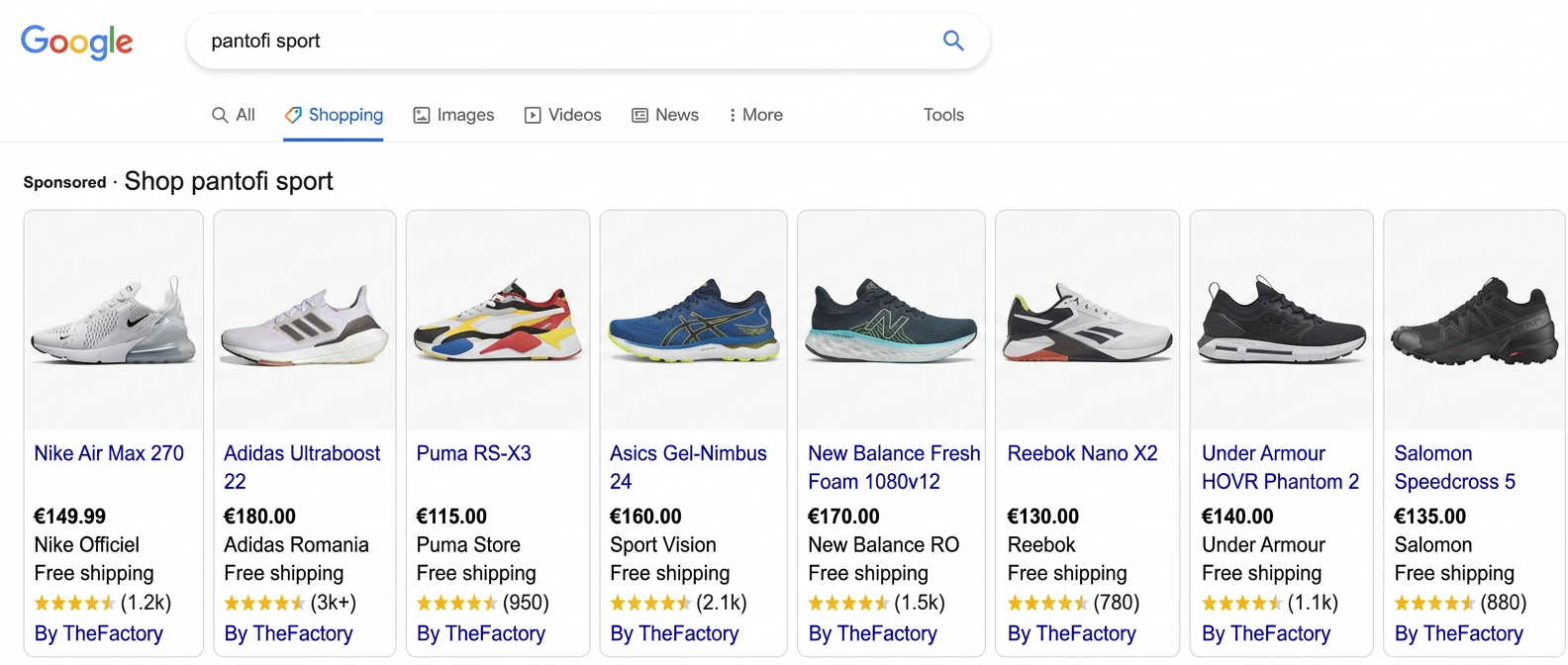Mockup Google Shopping cu eticheta By TheFactory pe produse