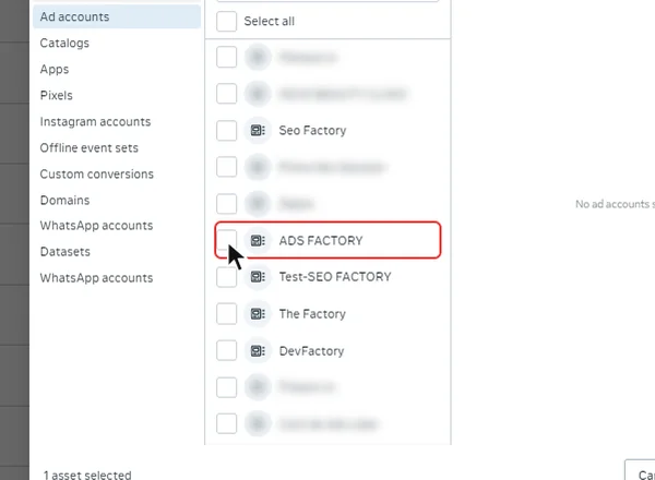 Bifarea contului de reclame la Ad accounts